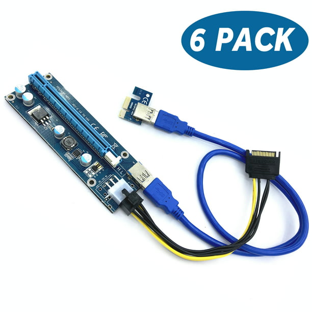 2x USB 3.0 PCI-E Express 1x To 16x Extender Riser Card Power Cable 4 6 15 Pin US